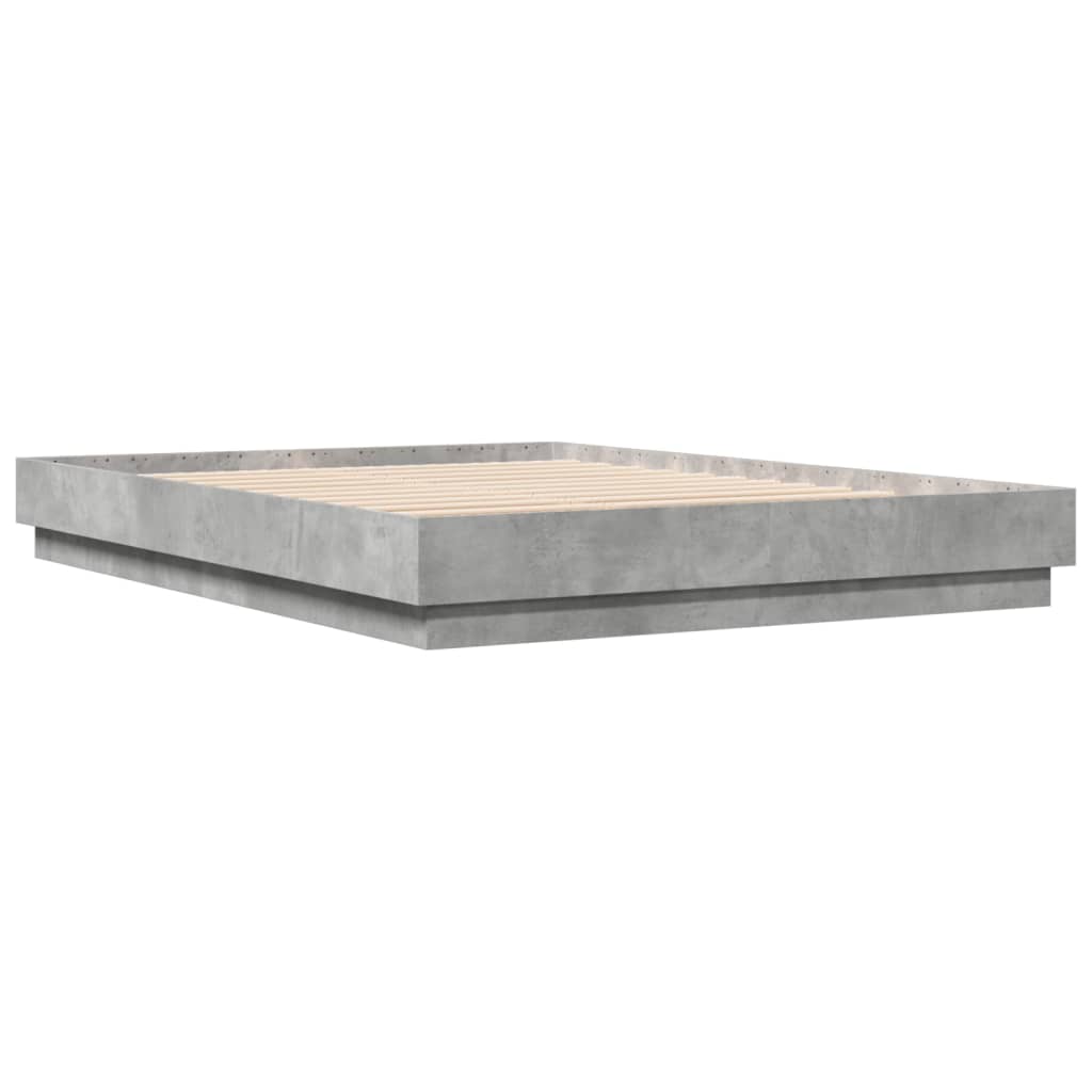 Bed Frame with LED without Mattress Concrete Grey 150x200 cm King Size
