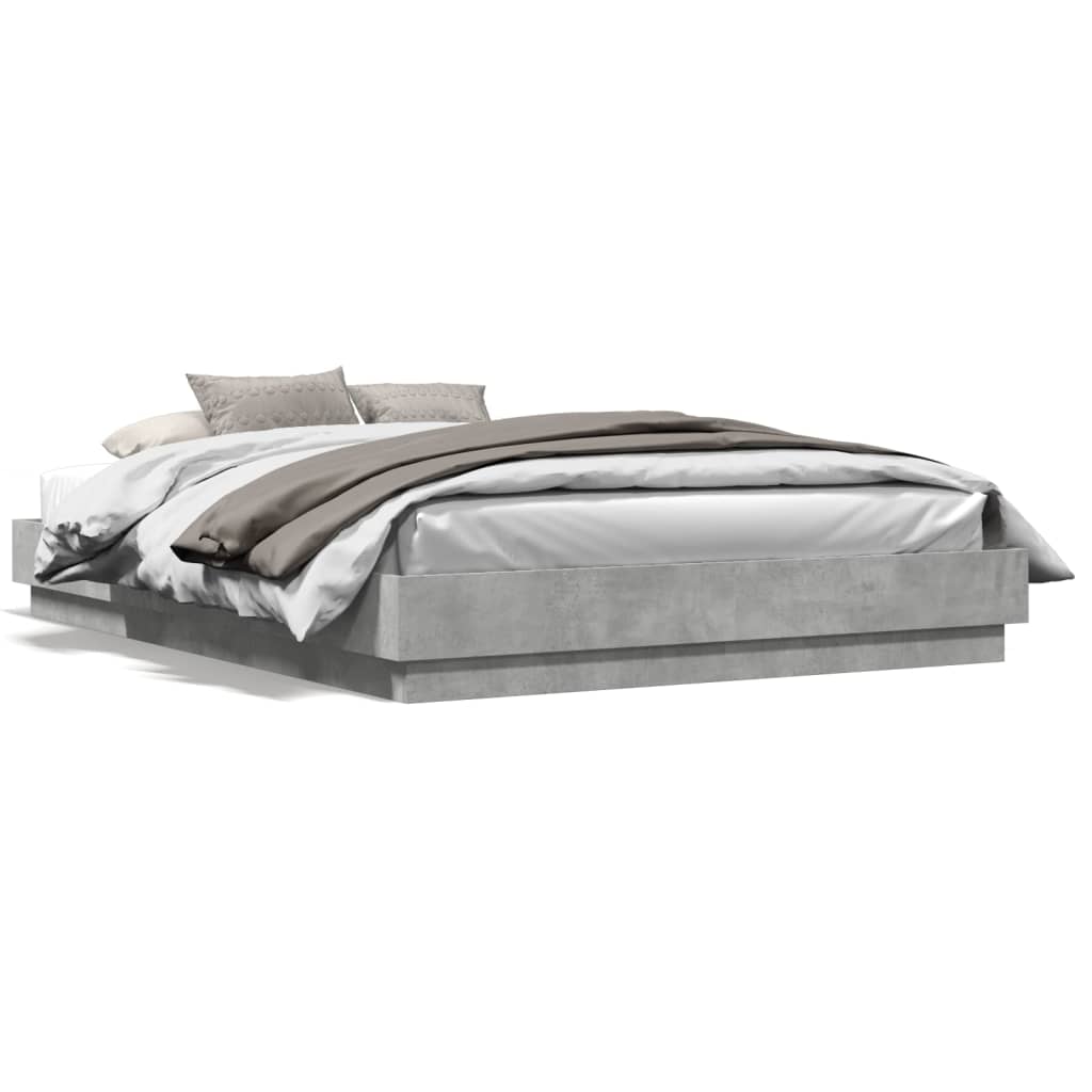 Bed Frame with LED without Mattress Concrete Grey 150x200 cm King Size