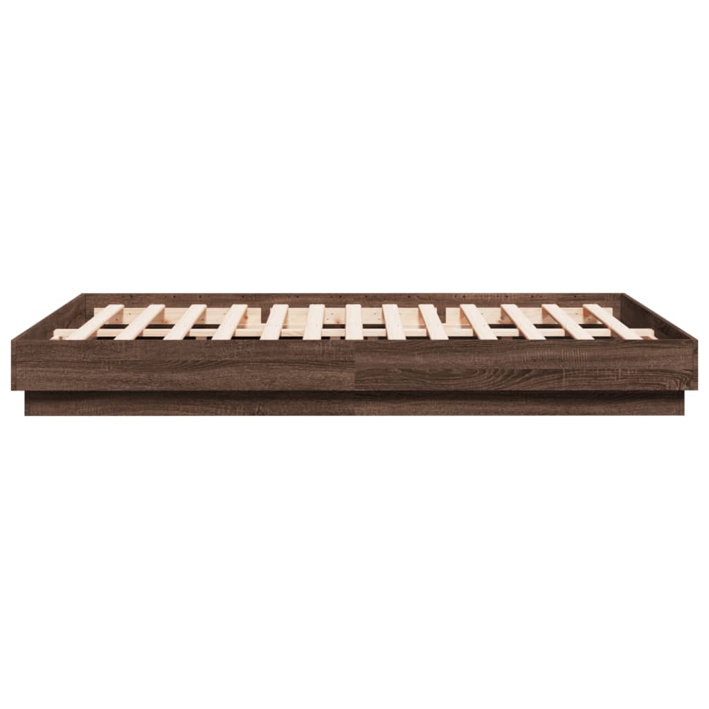 Bed Frame with LED without Mattress Brown Oak 150x200 cm King Size