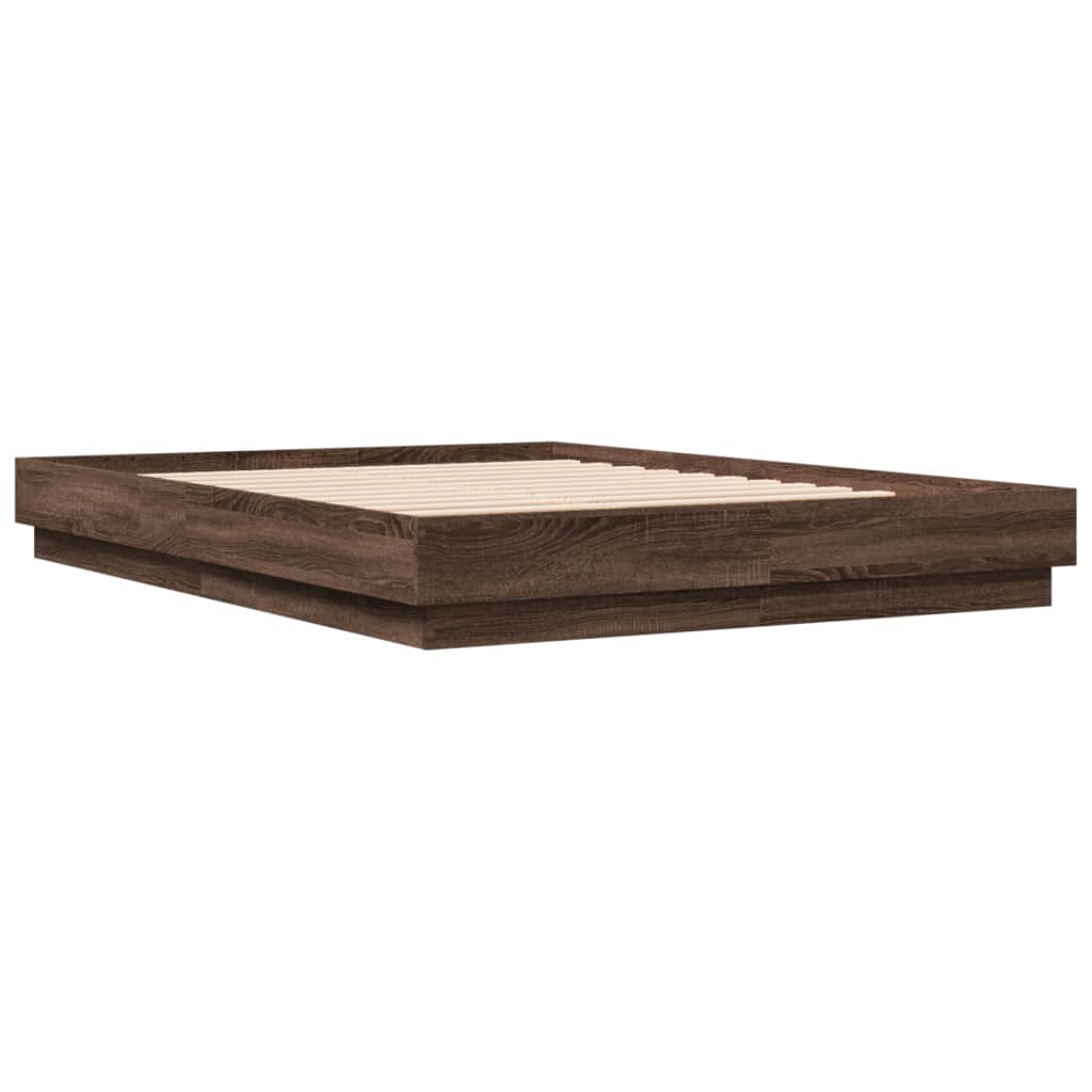 Bed Frame with LED without Mattress Brown Oak 150x200 cm King Size