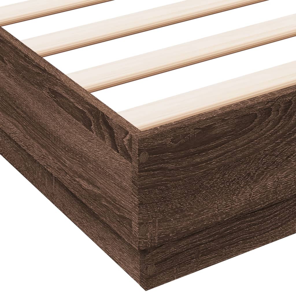 Bed Frame with LED without Mattress Brown Oak 150x200 cm King Size