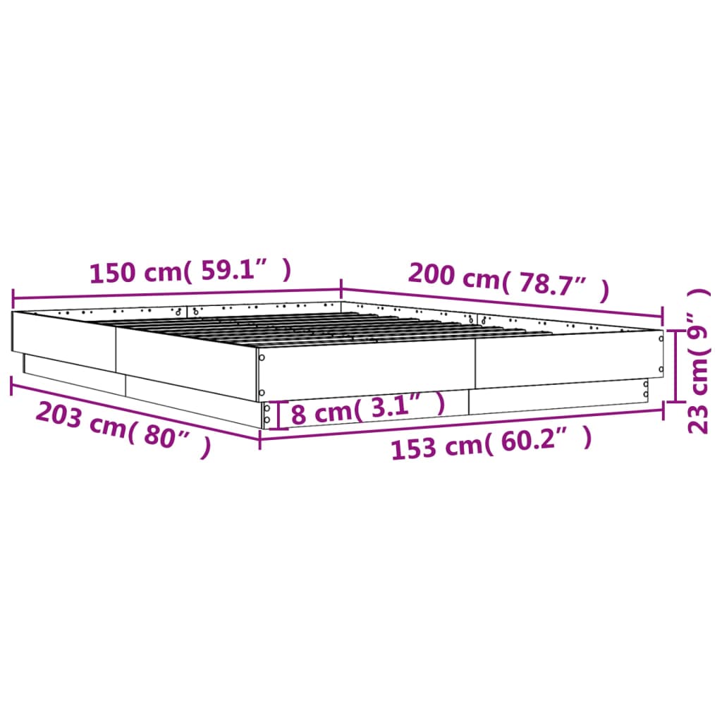 Bed Frame without Mattress Smoked Oak 150x200 cm King Size