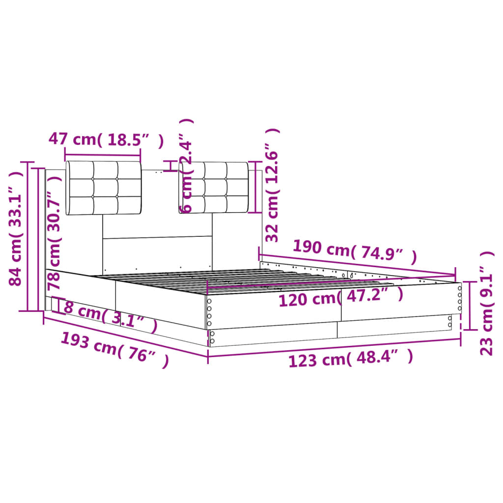Bed Frame without Mattress Concrete Grey 120x190 cm Small Double