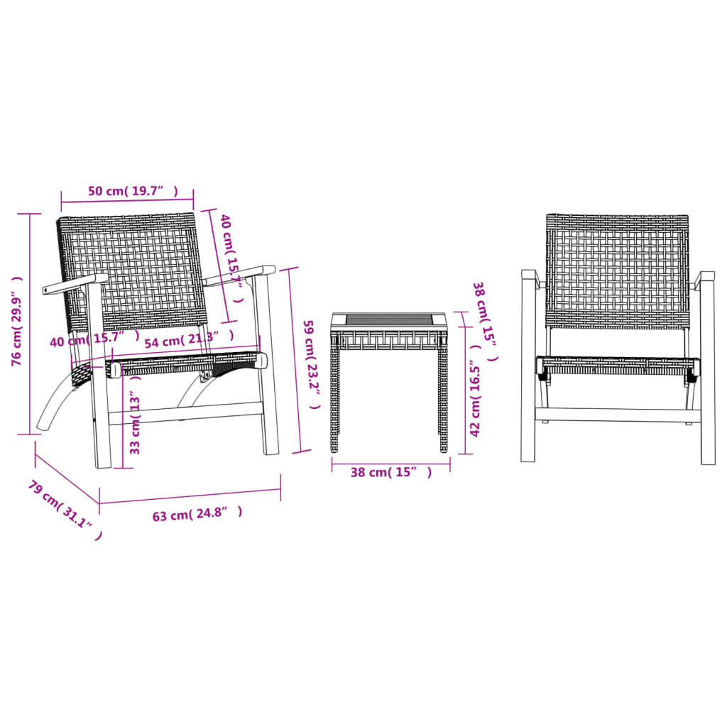 3 Piece Bistro Set Poly Rattan And Solid Wood Acacia