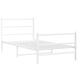Metal Bed Frame without Mattress with Footboard White 100x190cm