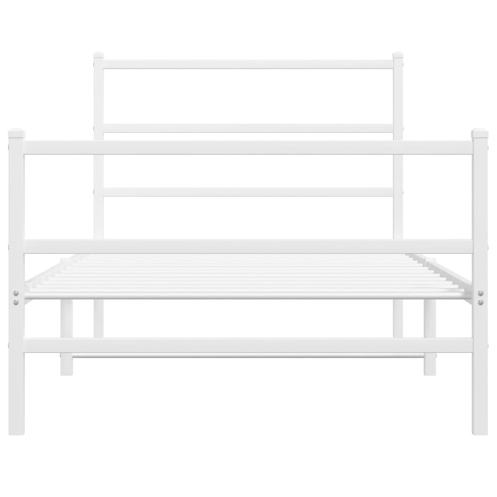 Metal Bed Frame without Mattress with Footboard White 100x190cm