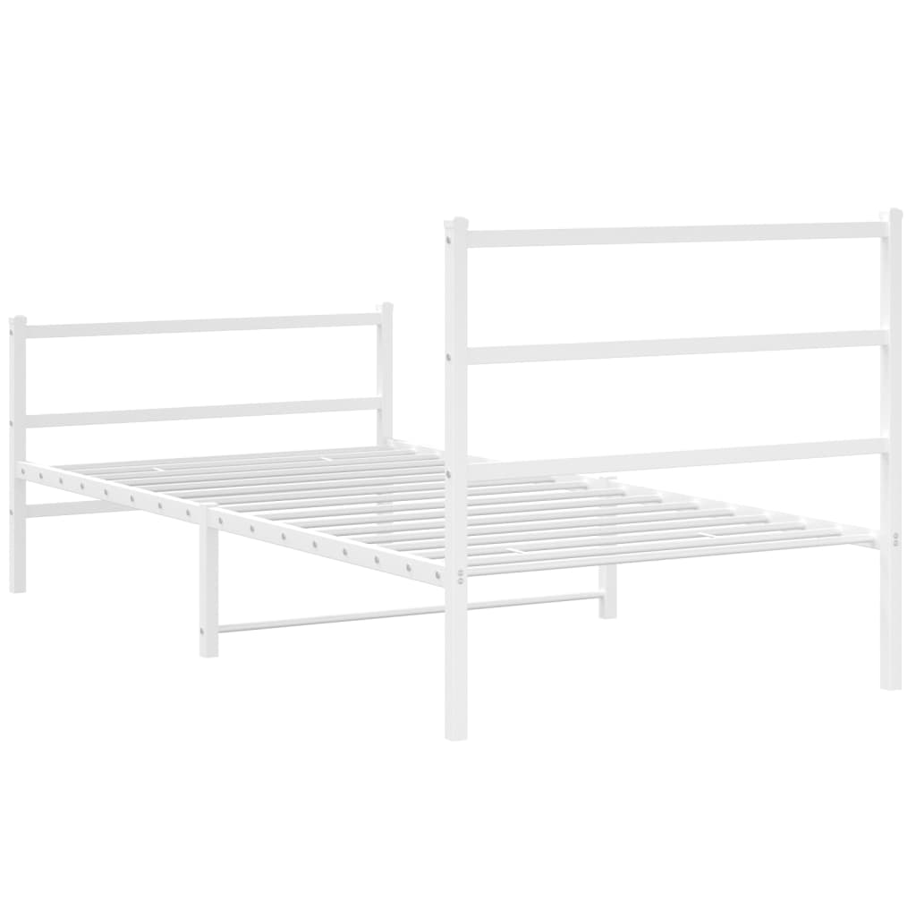 Metal Bed Frame without Mattress with Footboard White 100x190cm