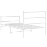 Metal Bed Frame without Mattress with Footboard White 100x190cm