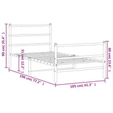 Metal Bed Frame without Mattress with Footboard White 100x190cm