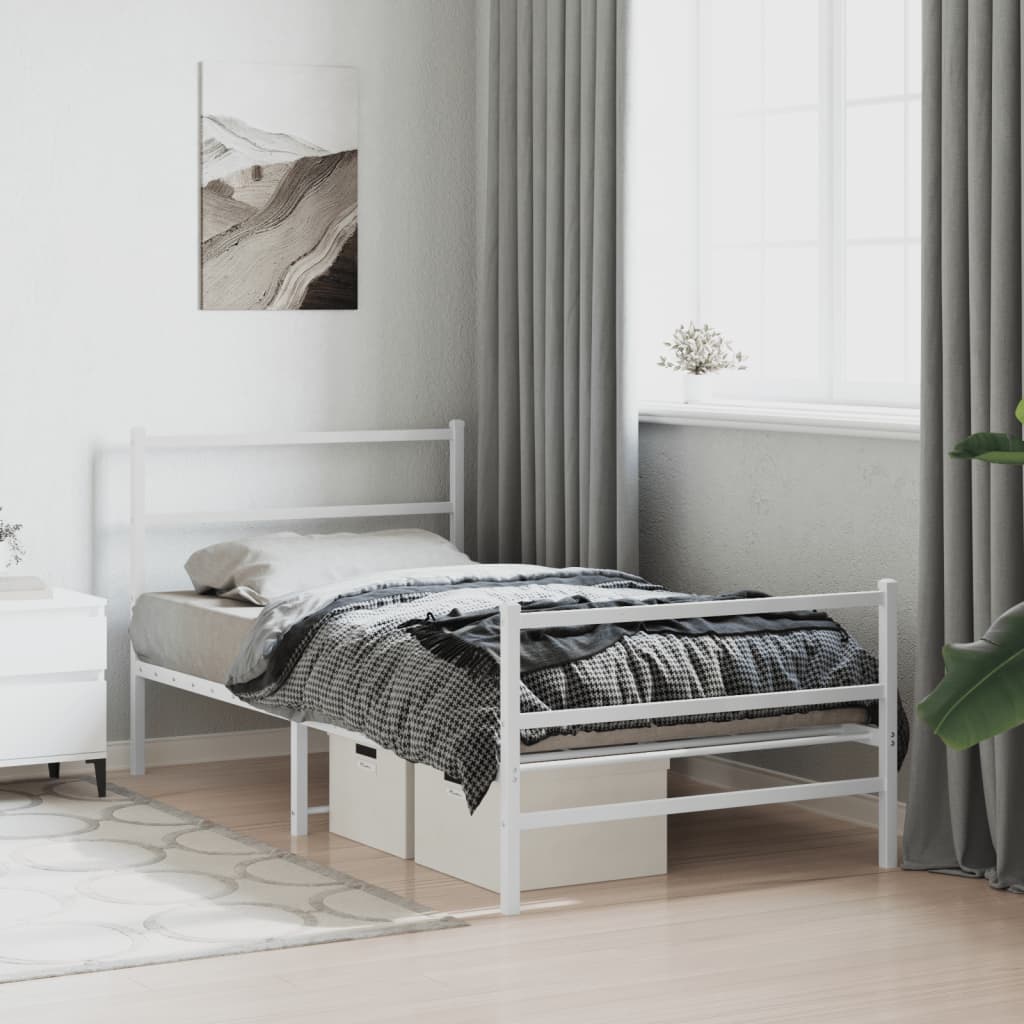 Metal Bed Frame without Mattress with Footboard White 100x190cm