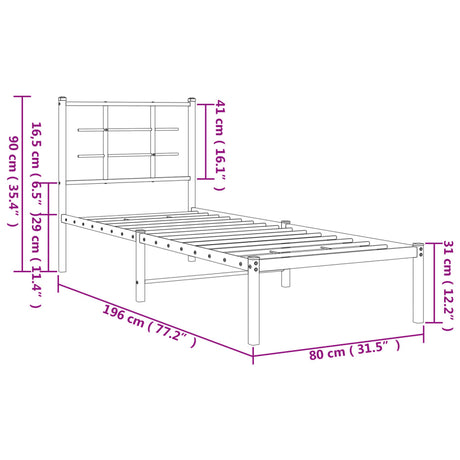 Metal Bed Frame Without Mattress 75X190Cm
