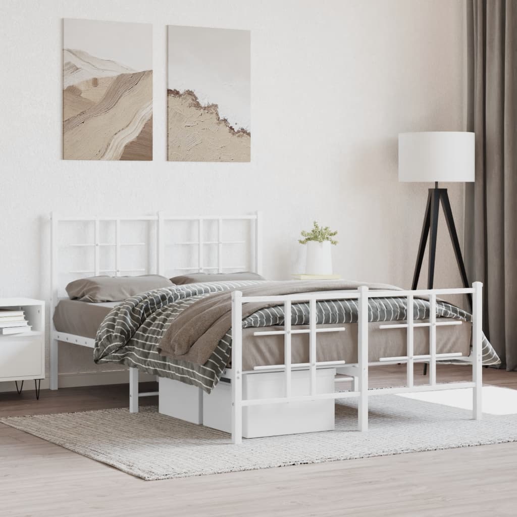 Metal Bed Frame without Mattress with Footboard White 120x190cm