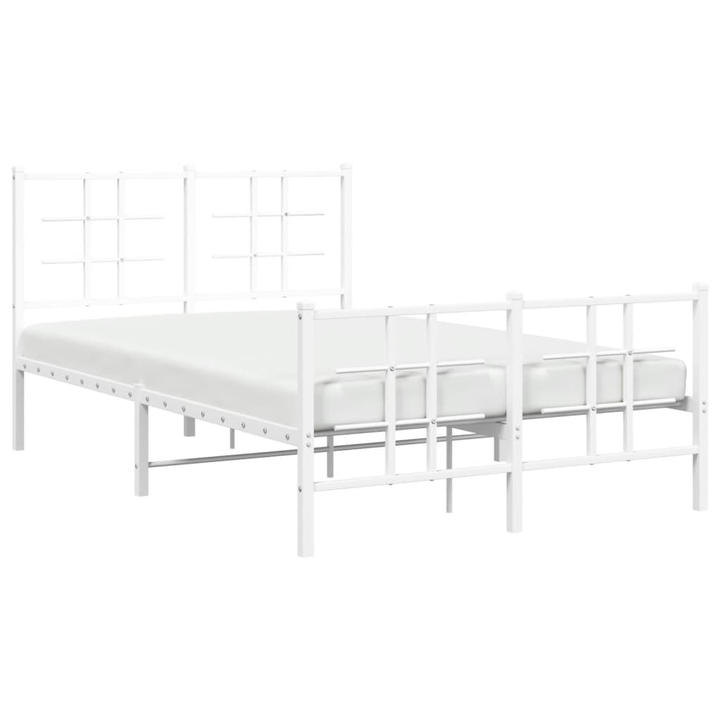 Metal Bed Frame without Mattress with Footboard White 120x190cm