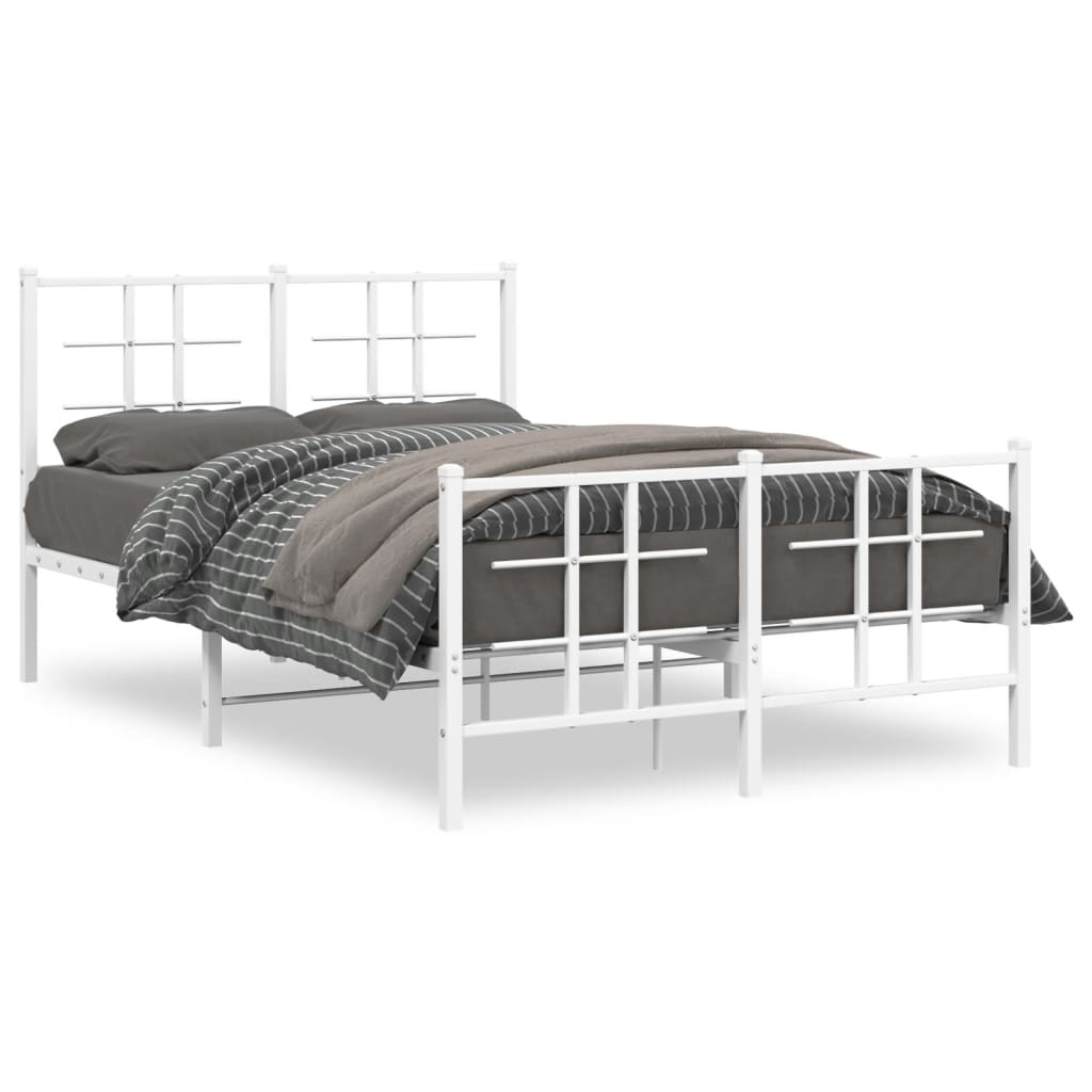 Metal Bed Frame without Mattress with Footboard White 120x190cm