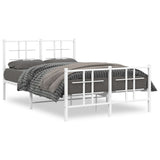 Metal Bed Frame without Mattress with Footboard White 120x190cm