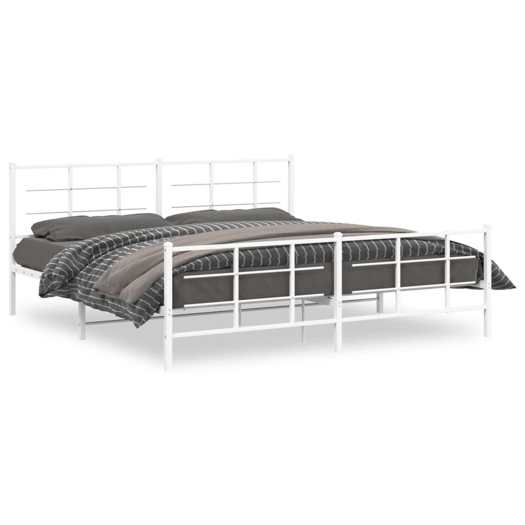 Metal Bed Frame without Mattress with Footboard White 200x200cm