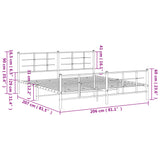 Metal Bed Frame without Mattress with Footboard White 200x200cm