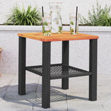 Garden Table Grey Poly Rattan Acacia Wood