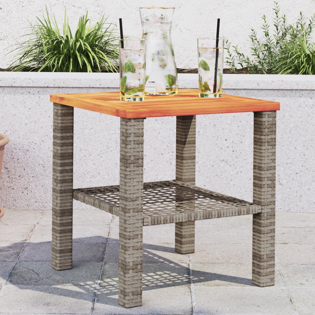 Garden Table Grey Poly Rattan Acacia Wood