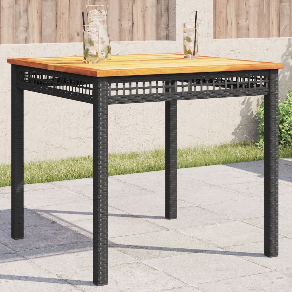 Garden Table Grey Poly Rattan Acacia Wood