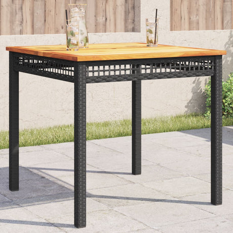 Garden Table Grey Poly Rattan Acacia Wood