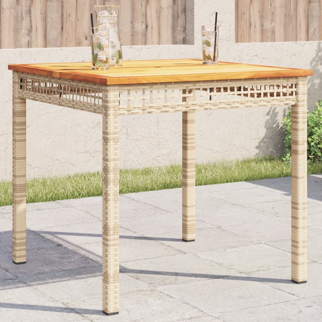 Garden Table Grey Poly Rattan Acacia Wood