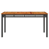 Garden Table Black 140x80x75 cm Poly Rattan Acacia Wood