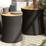 Garden Side Tables 2 Pcs With Wooden Top Poly Rattan