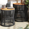 Garden Side Tables 2 Pcs With Wooden Top Poly Rattan