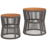 Garden Side Tables 2 Pcs With Wooden Top Poly Rattan