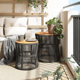 Garden Side Tables 2 Pcs With Wooden Top Poly Rattan