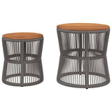 Garden Side Tables 2 Pcs With Wooden Top Poly Rattan