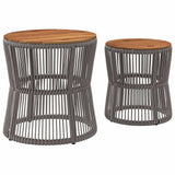 Garden Side Tables 2 Pcs With Wooden Top Poly Rattan