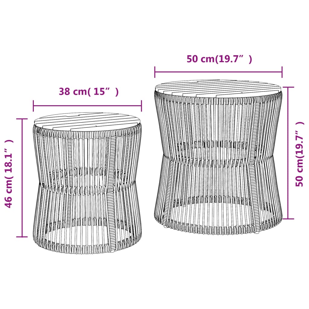 Garden Side Tables 2 Pcs With Wooden Top Poly Rattan