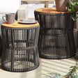 Garden Side Tables 2 Pcs With Wooden Top Poly Rattan