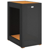 Garden Side Table with Wooden Top Black 60x40x75 cm Poly Rattan