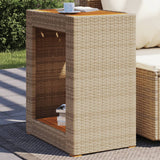 Garden Side Table With Wooden Top Poly Rattan