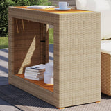Garden Side Table With Wooden Top Poly Rattan