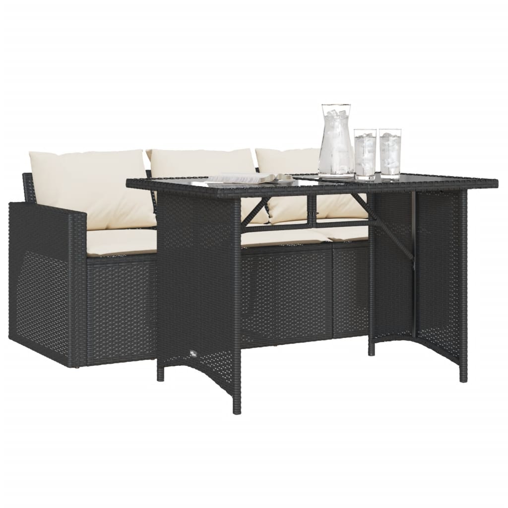 2 Piece Garden Dining Set With Cushions Black Poly Rattan