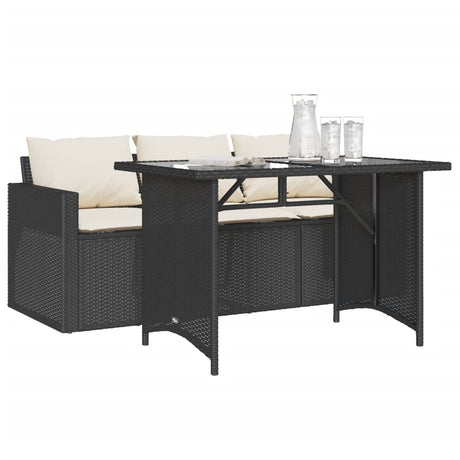 2 Piece Garden Dining Set With Cushions Black Poly Rattan