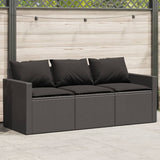Garden Sofa With Cushions 3-Seater Grey Poly Rattan