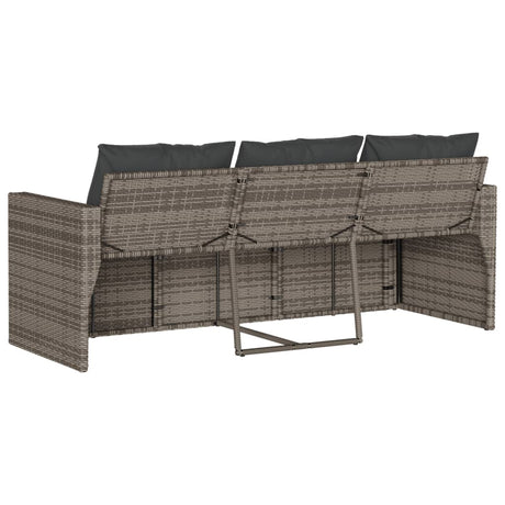 Garden Sofa With Cushions 3-Seater Grey Poly Rattan