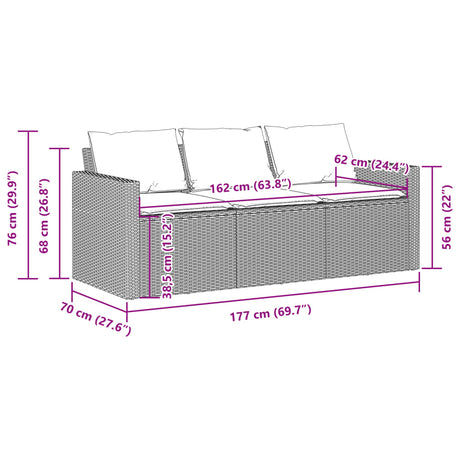 Garden Sofa With Cushions 3-Seater Grey Poly Rattan