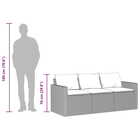 Garden Sofa With Cushions 3-Seater Grey Poly Rattan