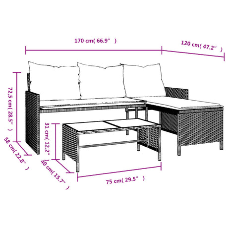 Garden Sofa With Table And Cushions L-Shaped Poly Rattan