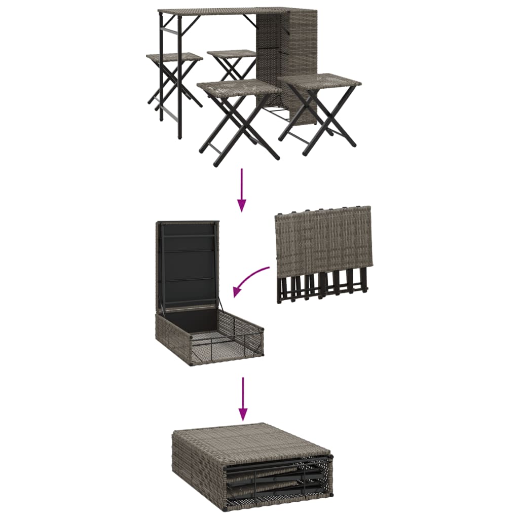 5 Piece Garden Dining Set Foldable Poly Rattan