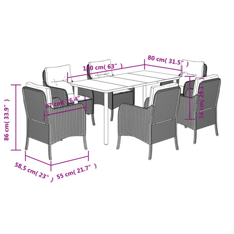 7 Piece Garden Dining Set With Cushions Brown Poly Rattan