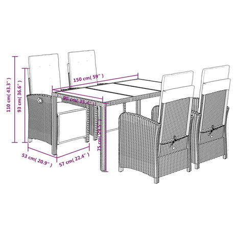 5 Piece Garden Dining Set With Cushions Poly Rattan