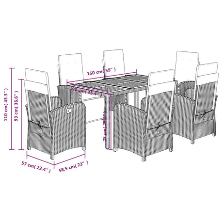 7 Piece Garden Dining Set With Cushions Poly Rattan
