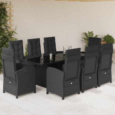 9 Piece Garden Dining Set With Cushions Poly Rattan